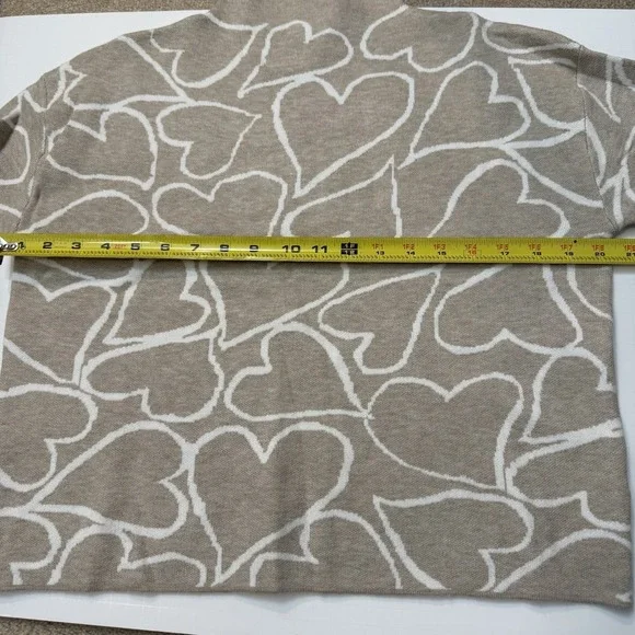 NWT Tahari Mock Neck Sweater Tan w/Hearts LongSleeve WMS S CozyStretch Valentine - Picture 9 of 11